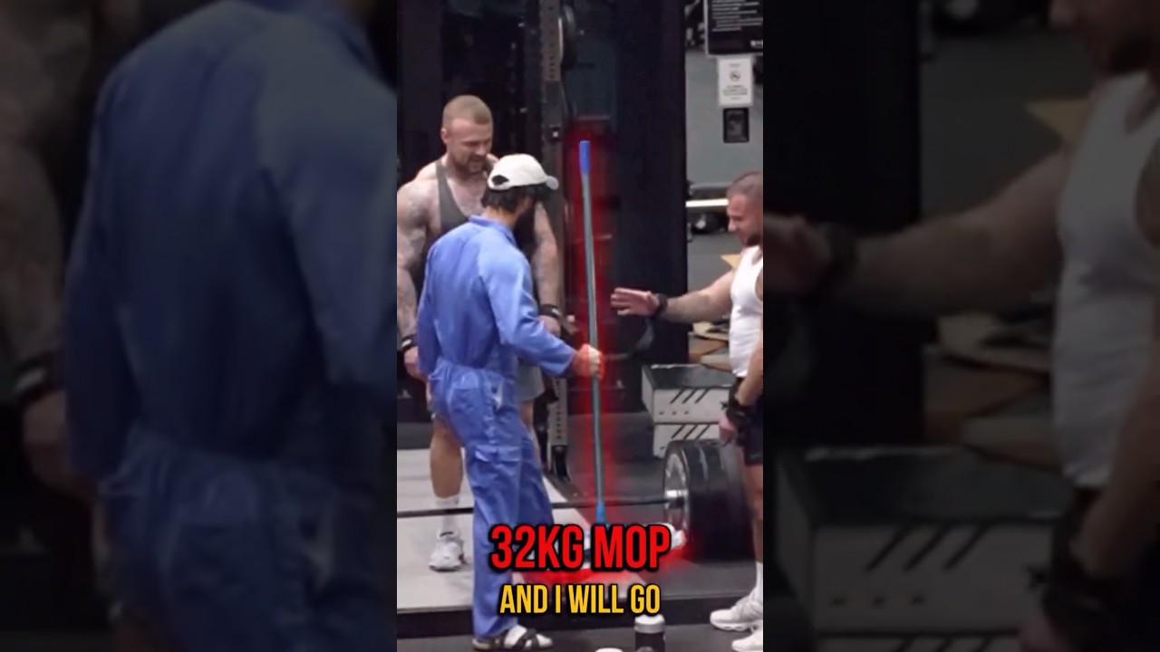 Unbelievable Janitor strength: this man lifts a 32kg mop and heavy weight. #fitness #motivation #gym