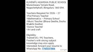 Teaching Job Vacancy #bangalore #jobs #teacher #teaching #freshers #experienced #karnataka