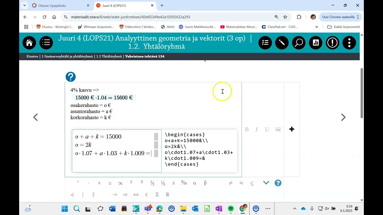 Yhtälöryhmän sovellustehtävä