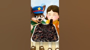 Squid Game AI vs Paw Patrol Jjajangmyeon ASMR 🍜🖤 #squidgame #asmr #squidgame2