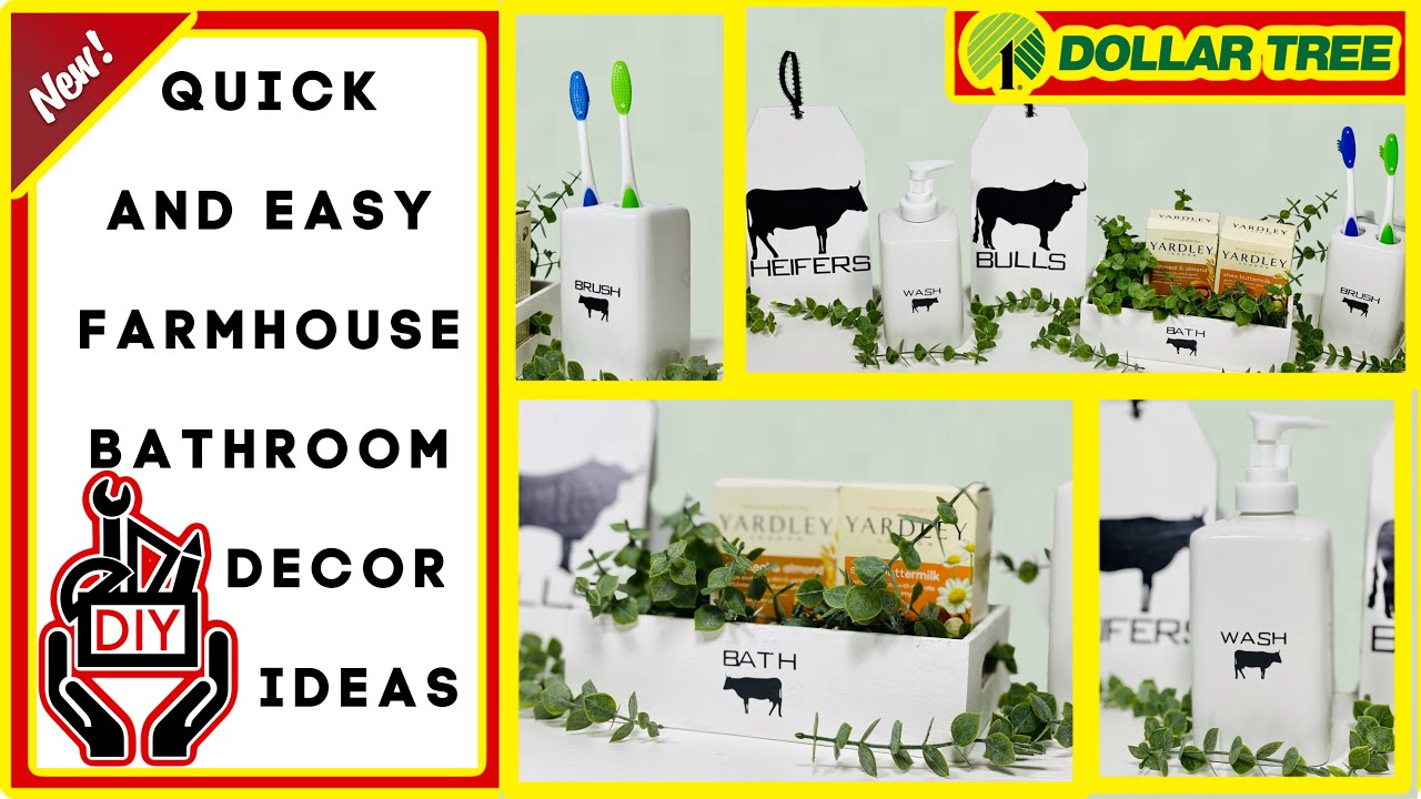 Dollar Tree DIY Farmhouse Bathroom Decor Cow Enamel HighEnd Decor