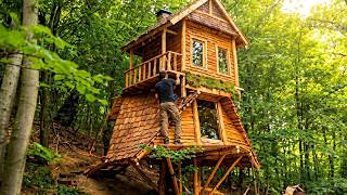 Primitive Survival: I Built a Beautiful Wooden House in the Jungle (Full Process)
