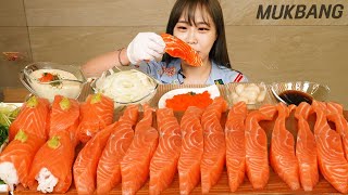 SUB) Giant Salmon 2KG Sushi & Sashimi HorseRadish Sauce eating ASMR Korean MUKBANG Suhyang