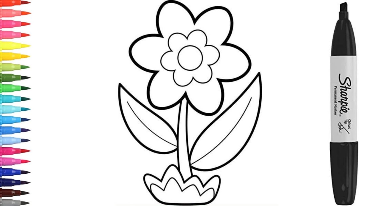 Drawing and coloring for children, toddlers | how to draw flower | drawing ideas for kids - YouTube