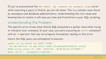 Fixing the ORA 00933: SQL Command not properly ended Error in Oracle