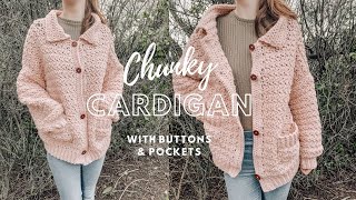 Crochet Chunky Cardigan With Buttons And Pockets