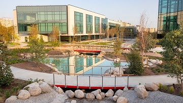 Red Pedestrian Bridges with Smart Handrail Design | Modular Architecture in Action