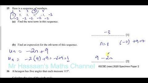 0580/02/SP/20 (IGCSE) 2020 Specimen Paper 2 Q15  Number Patterns & Sequences