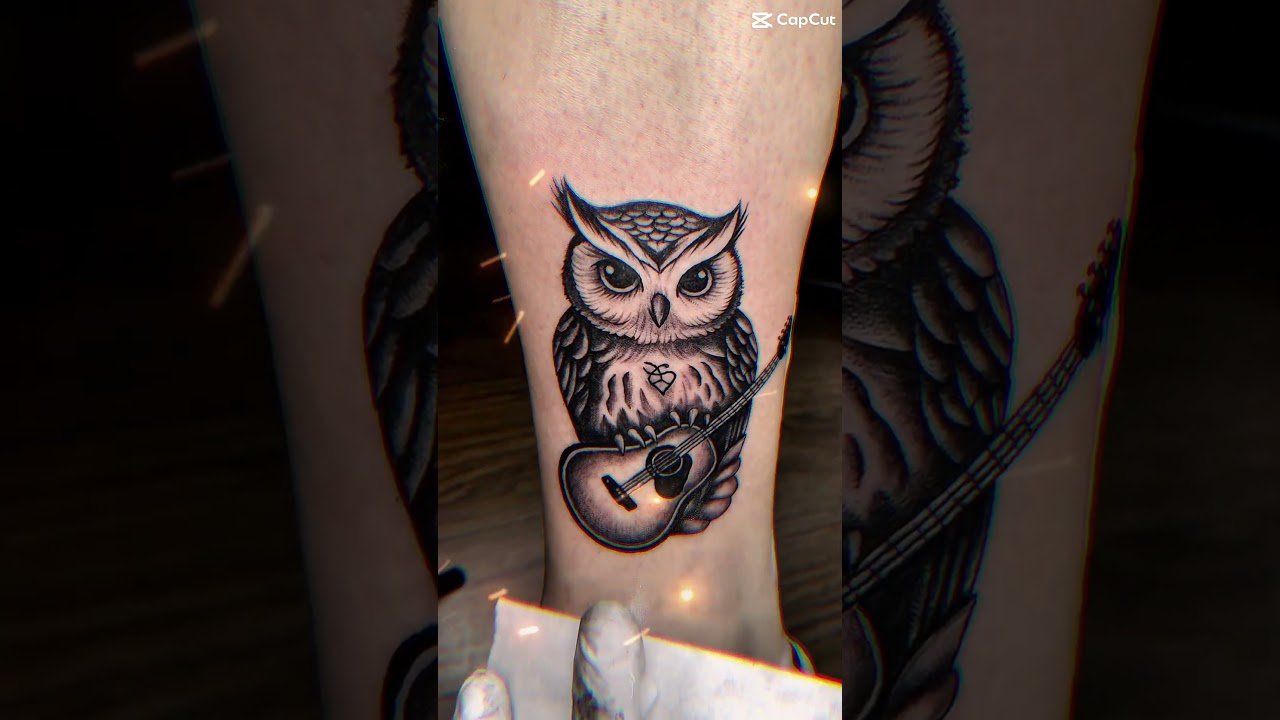 Owl with Guitar Tattoo | Meaningful Music & Wisdom Tattoo Design  