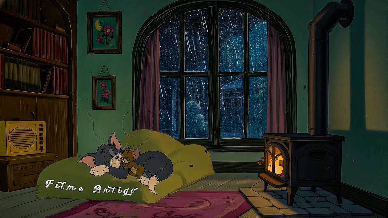 Relax, Deep Sleep, Reset 😴 1930s Vintage Music with Cozy Rainy Night & Crackling Fireplace - No Ads🎶