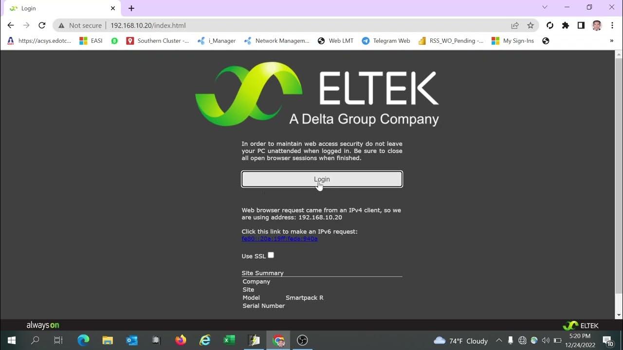 Login process to Eltek Rectifier Login process YouTube