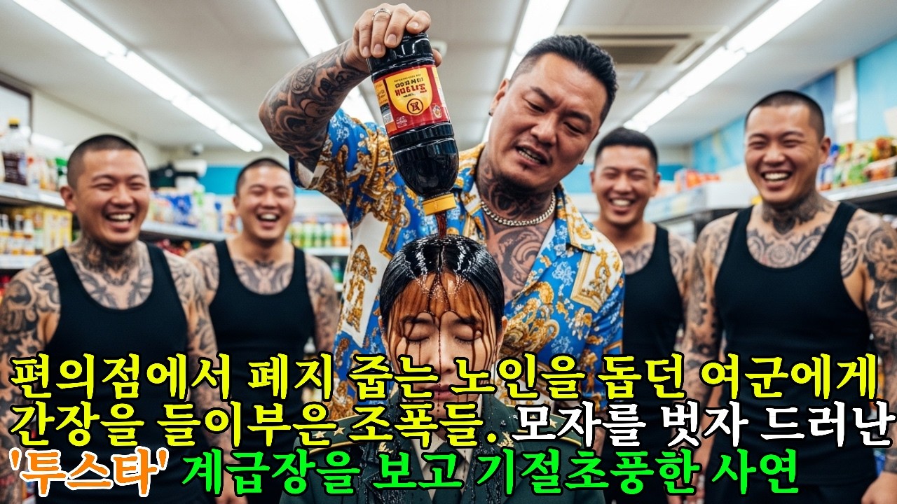 편의점 앞에서 폐지 줍는 할아버지를 돕던 2성 여군 장군의 머리에 간장을 부은 깡패 5명. 1분 후, 그들은 모두 그녀에게 팔이 꺾였다 [군대 썰] [오디오북]