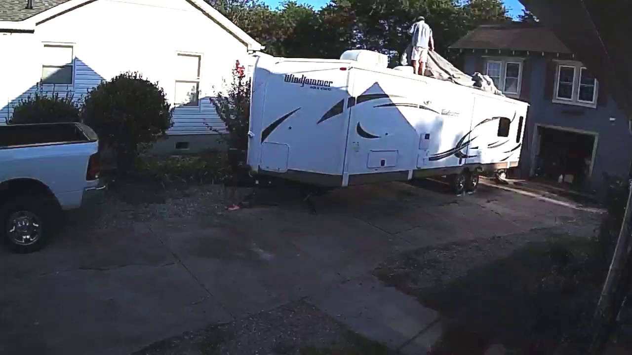 How to put on a Travel Trailer RV Camco Camper Cover YouTube