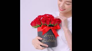 Round Box Rose Bouquet - red-