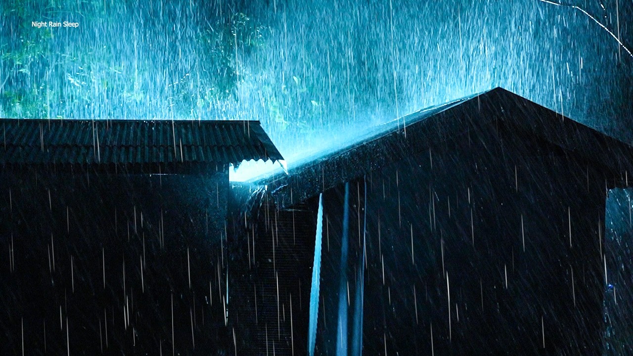 ⚡ Сильная гроза ночью | Ужасный ливень и очень интенсивные раскаты грома на крыше жестяного шатра