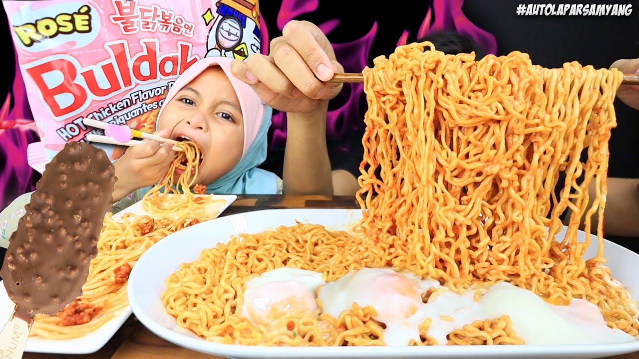 GOKIL!! MUKBANG NEW SAMYANG ROSE [HALAL] 3X HALF BOILED EGGS + MAGNUM BELGIAN CHOC LUXE