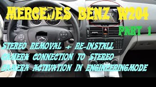 mercedes w204 stereo removal+brief backup camera connection+activation