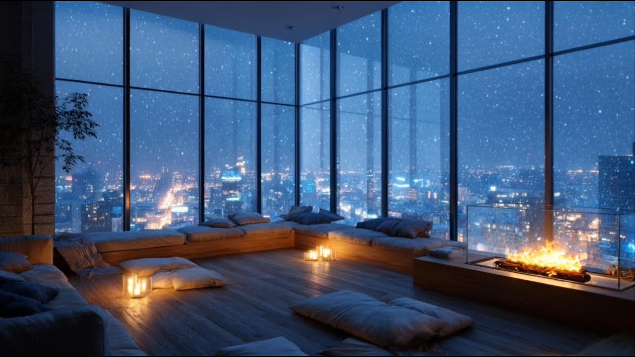 Winter Night Jazz 🌙 Cozy City View Ambience | Smooth Instrumental Jazz for Relax & Focus