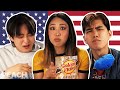 Koreans Try American Snacks For The First Time! [GIFT UNBOXING] | Peach Korea
