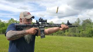 Red dot to 45-degree offset backup sights.