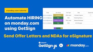 Automate Hiring: Send Offer Letters and NDAs for eSignature in @mondaydotcom  with GetSign