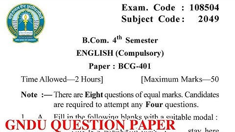 Gndu BCom 4th Semester English Compulsory Question Paper || Bcom 4th Semester English Question Paper