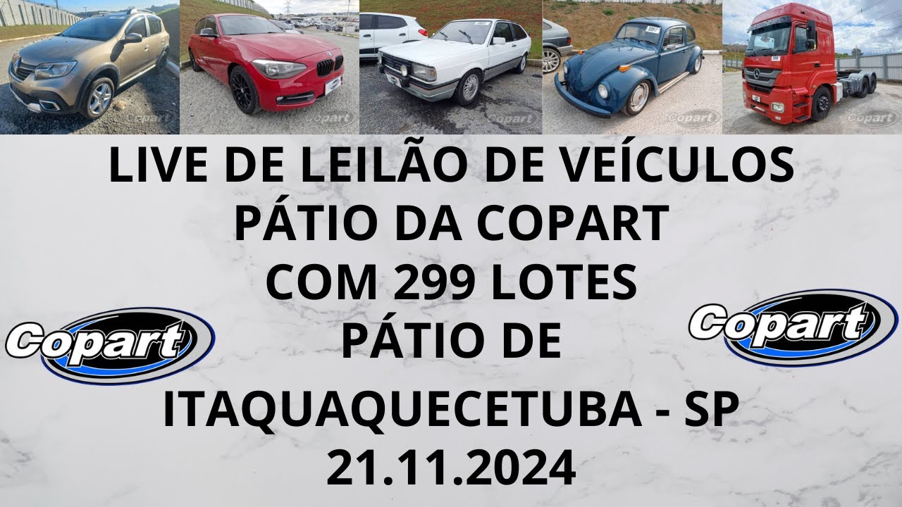 Live Copart LIVE DE LEILÃO DE VEÍCULOS NO COPART DO DIA 21.11.2024 - YouTube
