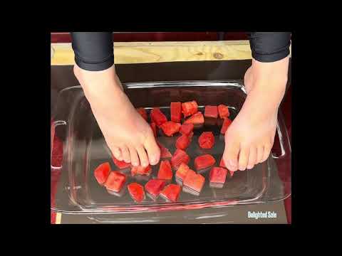 Watermelon Crushing and Smashing with Bare Feet - Above and Below Views - Food and Feet ASMR