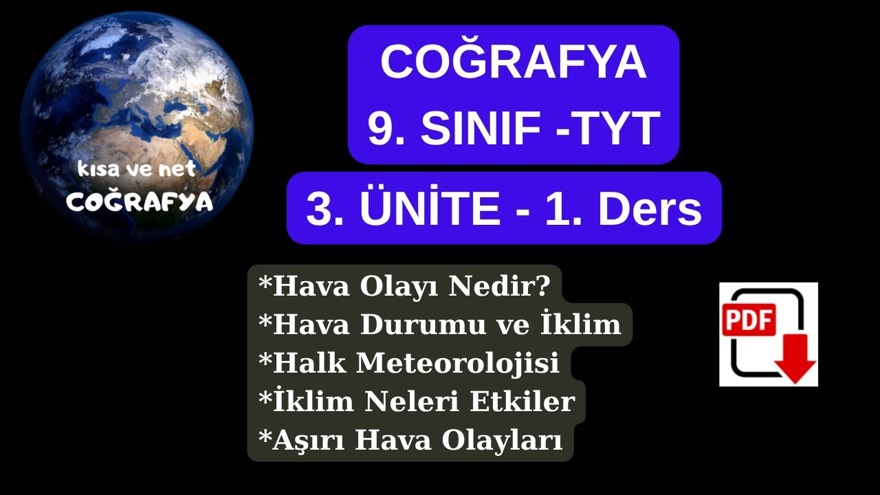 9. Sınıf Coğrafya Hava Olayı, Hava Durumu, İklim, Halk Meteorolojisi, Aşırı Hava Olayları