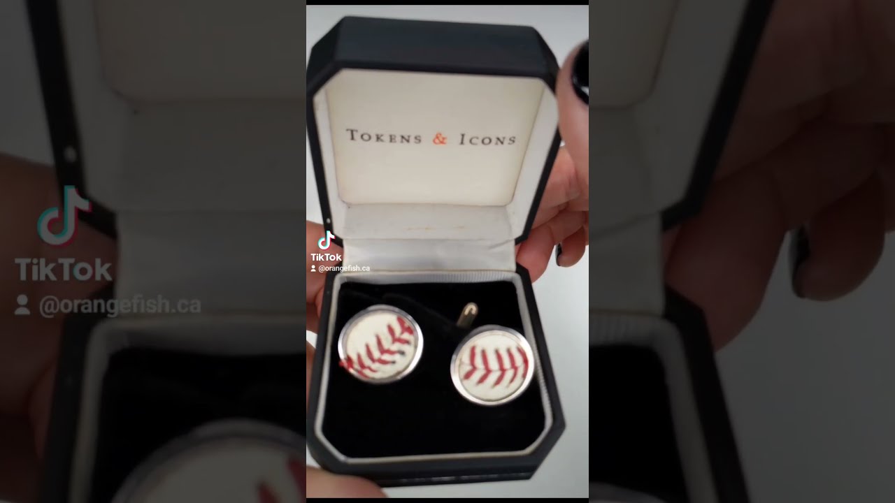 ATLANTA BRAVES VS NEW YORK METS GAME USED MLB BASEBALL STITCHES CUFF LINKS