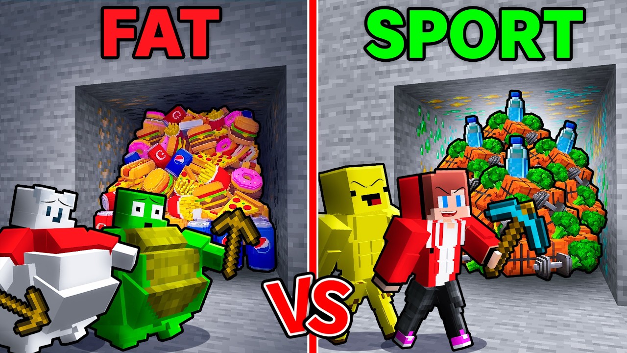 Mikey vs JJ and Friends: SPORT vs FAT MINE BATTLE in Minecraft - Maizen