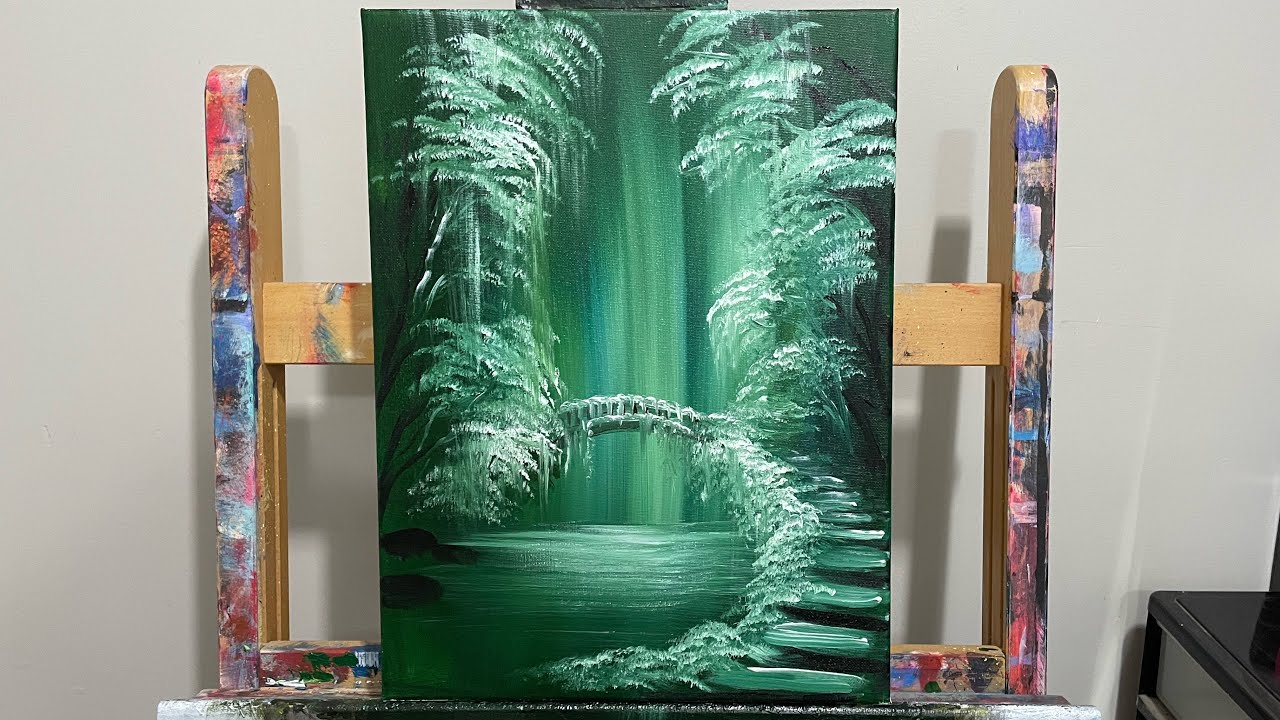 Двухцветный пейзаж, выполненный веерной кистью! Урок по рисованию акриловыми красками.