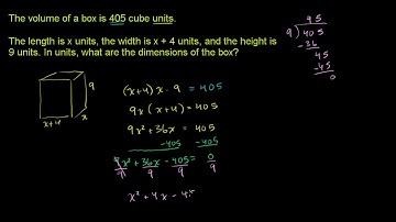 Dimensions from volume of box | Quadratic equations | Algebra I | Khan Academy