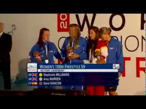 Swimming - Women's 100m freestyle S9 medal ceremony - 2013 IPC Swimming World Championships Montreal