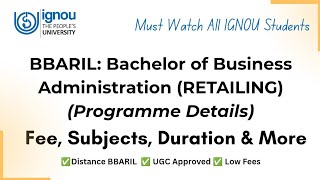 IGNOU BBARIL:Bachelor of Buisness administration (Retailing)Full Details,Eligibility,Fee,Subject etc IGNOU BBARIL:Bachelor of Buisness administration (Retailing)Full Details,Eligibility,Fee,Subject etc