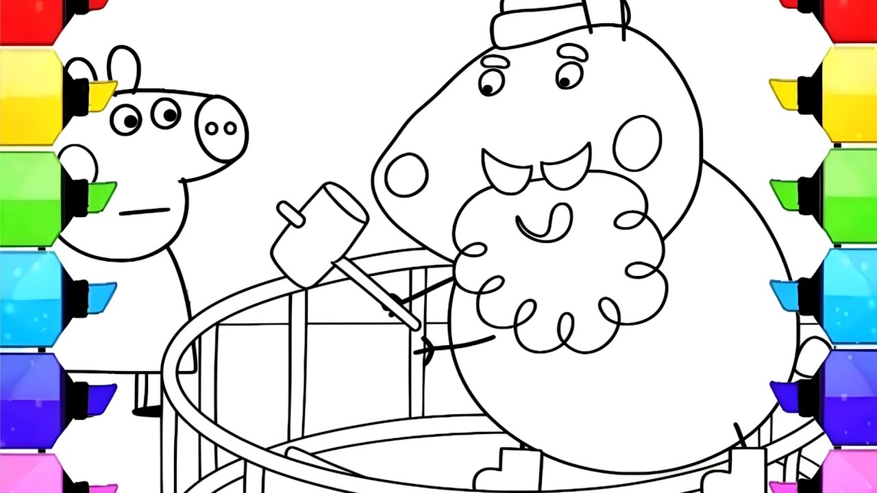 Peppa Pig and Santa with Hammer Drawing Easy, Peppa Pig Drawing, Peppa Pig Coloring, Drawing Book