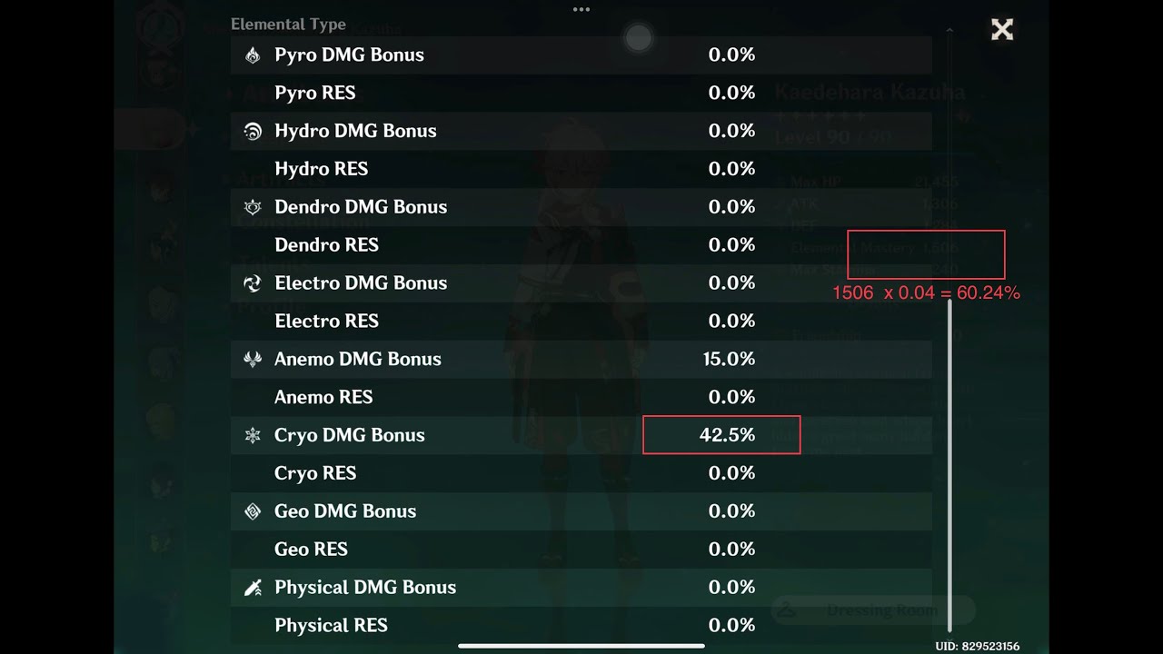 Kazuha’s Passive element damage bonus from his elemental mastery bug