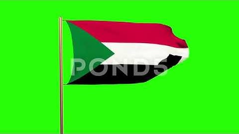 Sudan Flag Waving In The Wind. Green Screen, Alpha Matte. Loopable Animation