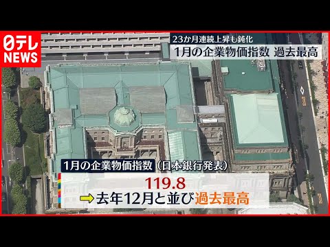 【1月国内企業物価指数】119.8で過去最高  去年12月と並ぶ  上昇率は前年同月比9.5％プラス