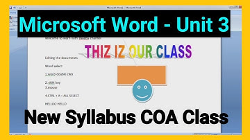 Microsoft Word | Unit 3 | New Syllabus | COA Class