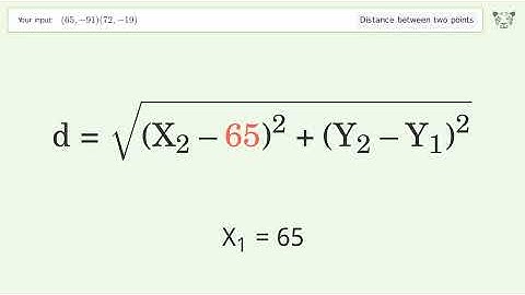Find the distance between two points p1 (65,-91) and p2 (72,-19): Step-by-Step Video Solution