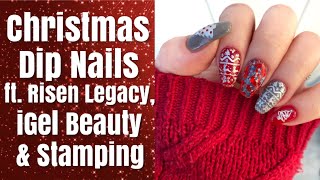 Christmas Dip Nails |ft. Risen Legacy &amp; iGel Beauty | Maniology Sweater Nail Stamping