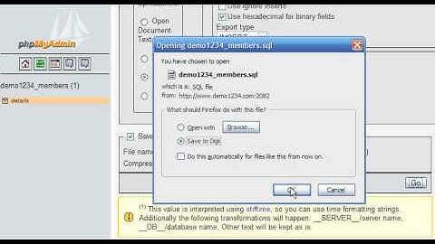Exporting databases and tables with phpMyAdmin