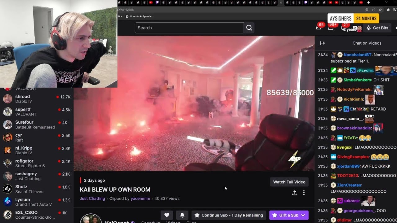 xQc reacts to Kai Cenat blowing up his own room - YouTube