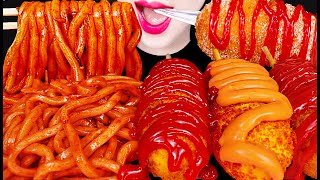 Asmr Y Fire Noodles Hot Dogs 콘마요 불닭 우동 핫도그 먹방 Mukbang, Eating
