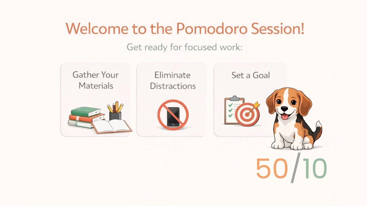 3 Hour Pomodoro Timer for Studying 🎯 | 50-Minute Focus Sessions with Chill Music