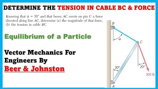 Determine magnitude of force and tension in cable BC ( Equilibrium of a Particle ) Engineers Academy