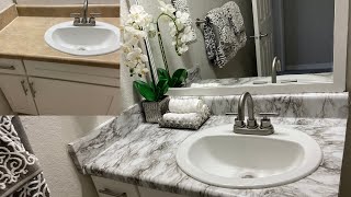 DIY Peel and Stick Contact Paper| Bathroom Countertop| less than $10 upgrade!