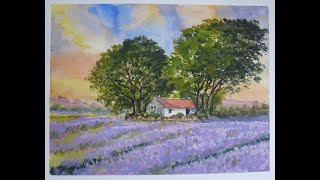 Lavender Fields in Watercolour