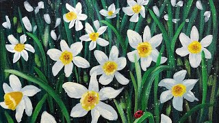 How to Paint "White Daffodils in Sunrays" Spring Acrylic Painting LIVE Tutorial